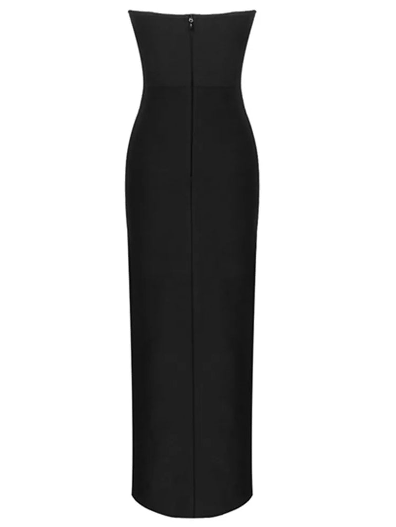 Women Winter Sexy Strapless Backless Split Black Maxi Long Bodycon Bandage Dress 2022 Elegant Evening Party Club Dress Vestidos