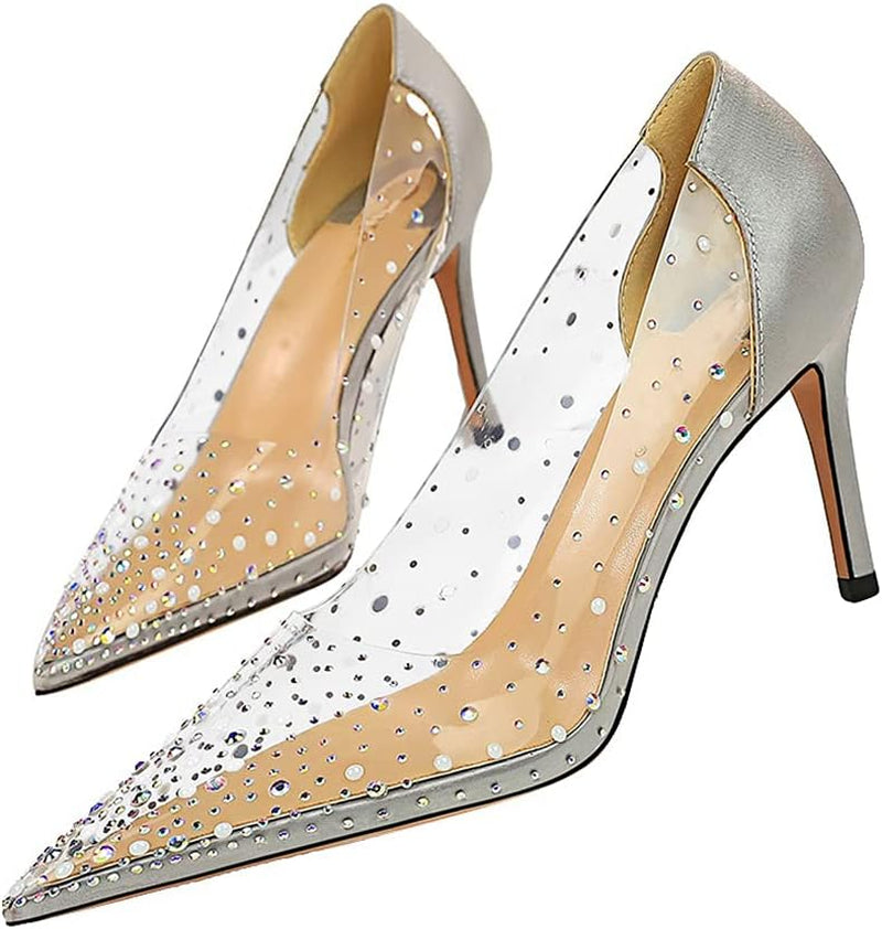 Party Shoes for Women Sexy Pointed Toe Sparkle Transparent Pumps Shoes