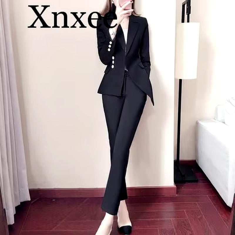 Autumn Elegant White Suit Blazers Women'S Professional Casual Suit Two-Piece Suit Pant Suits Formal Office Lady Blazer Set Woman