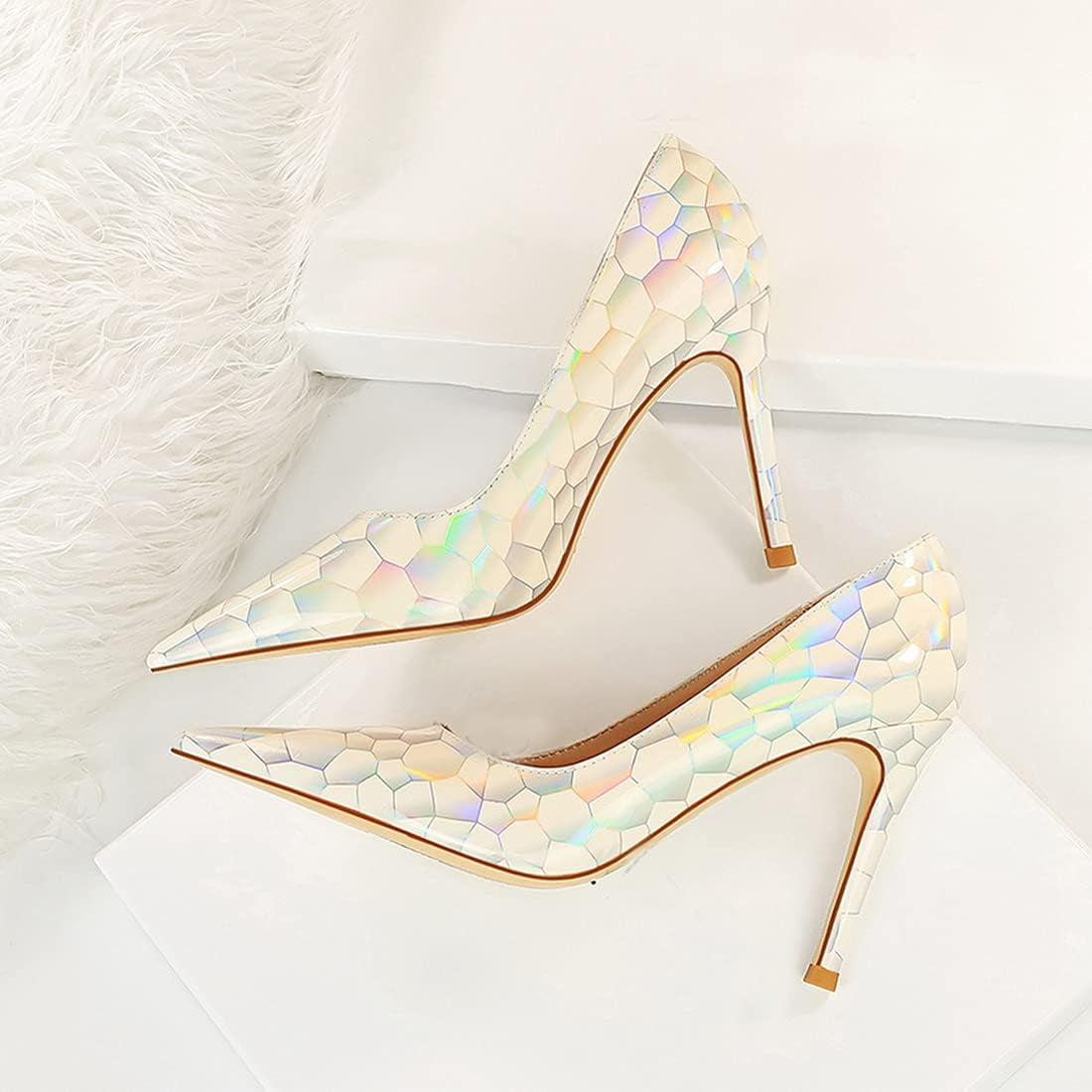 Party Shoes for Women Sexy Pointed Toe Sparkle Transparent Pumps Shoes